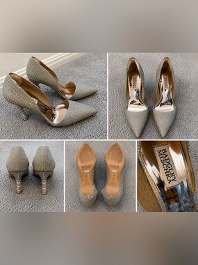 Badgley Mischka Crystal Heel Pumps Silver Glitter Size 5